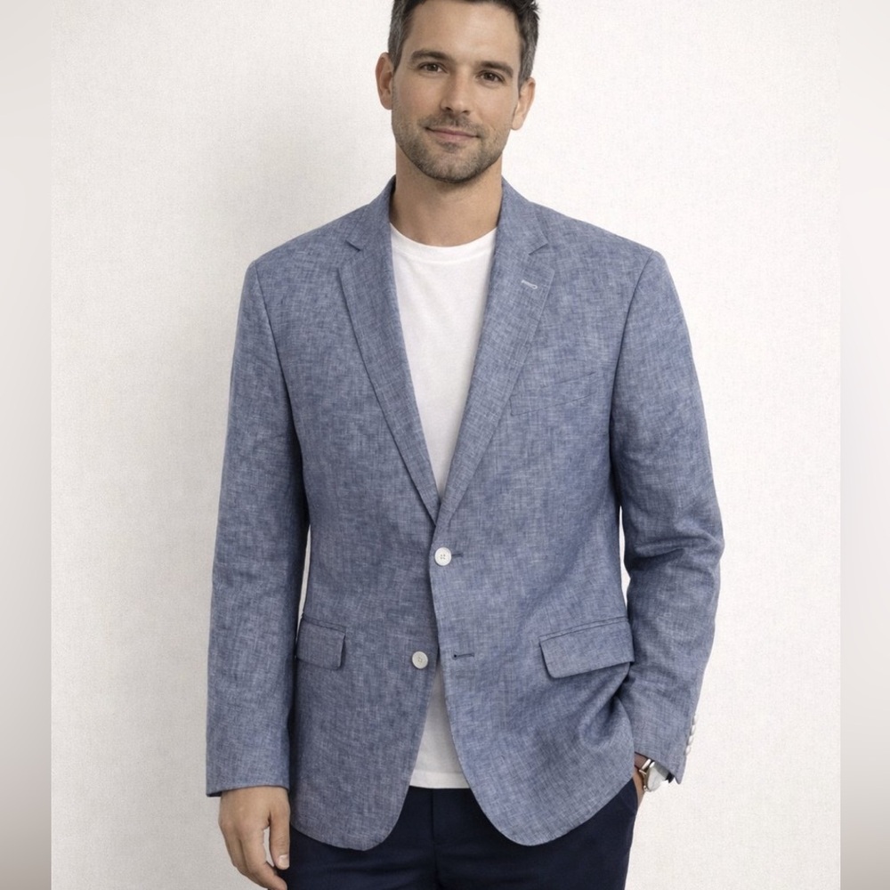 Men's Light Blue Linen Blend Blazer